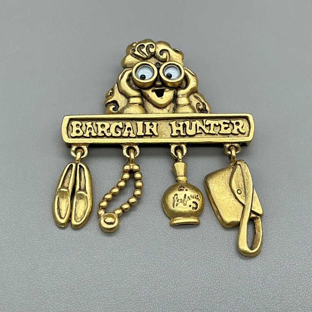 Danecraft Brooch Women Gold Bargain Hunter Shopping Charms Novelty Googly Eye